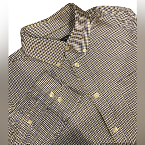 Van Heusen Other - Van Heusen Mens Shirt Button Down Long Sleeve Gray Blue White Plaid Size Medium